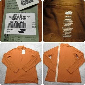 REI Co-op Merino Wool Shirt Men Medium Orange Long Sleeve 1/2 Zip Base Layer NEW